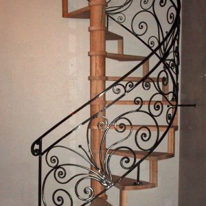 Spiral staircase, railings in wrought iron
